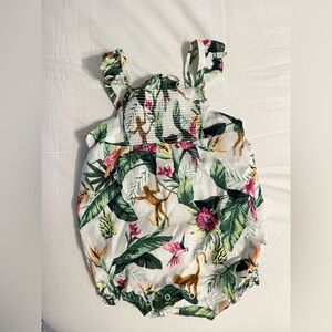 Janie and Jack White Tropical Print Romper with Pink & Green Accents 12-18m
